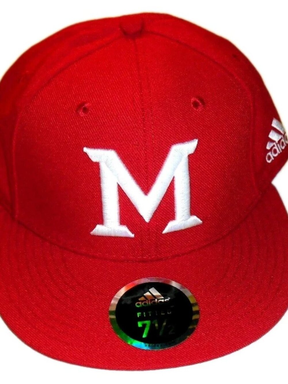 Miami Redhawks University Adidas Mens Fitted hat sz. 7 1/2 Red White New Ncaa